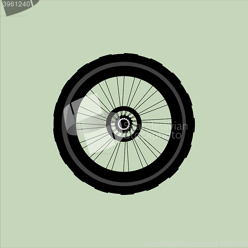 Image of vector silhouette of a bicycle wheel with tyre and spokes