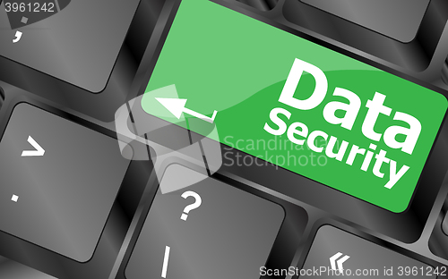 Image of data security word with icon on keyboard button. Keyboard keys icon button vector