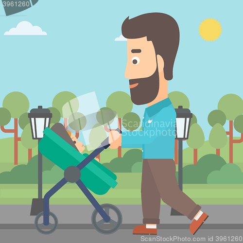 Image of Father pushing pram.