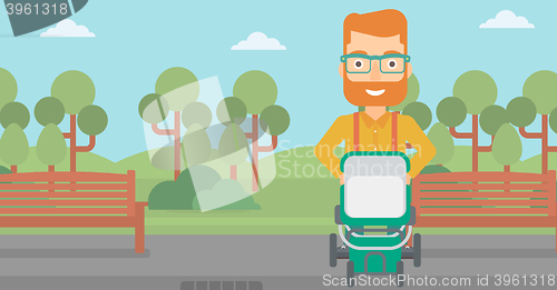 Image of Man pushing pram.