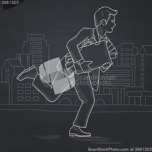 Image of Man running with suitcase full of money.