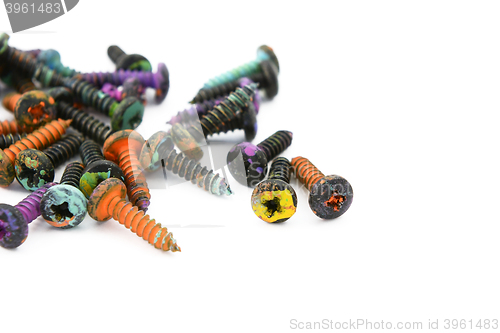 Image of Crosshead screws, covered in colorful paint