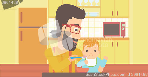 Image of Man feeding baby.