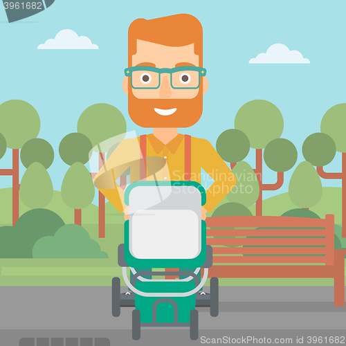 Image of Man pushing pram.