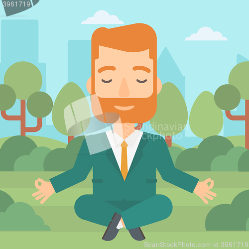 Image of Businessman meditating in lotus pose.