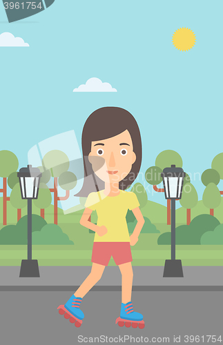 Image of Sporty woman on roller-skates.