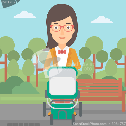 Image of Woman pushing pram.