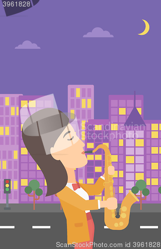 Image of Woman playing saxophone.