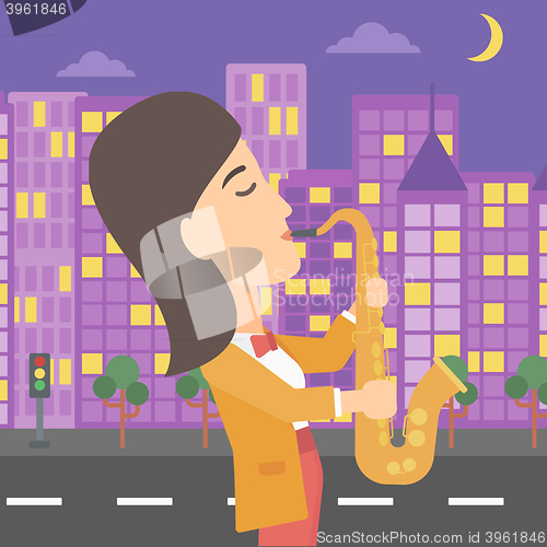 Image of Woman playing saxophone.