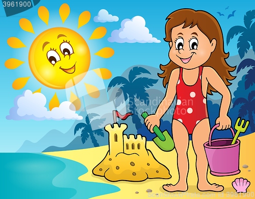 Image of Girl playing on beach image 2