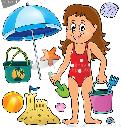 Image of Girl and beach related objects theme set
