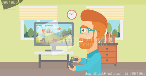 Image of Man playing video game.