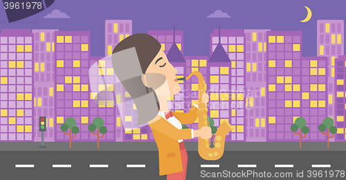 Image of Woman playing saxophone.