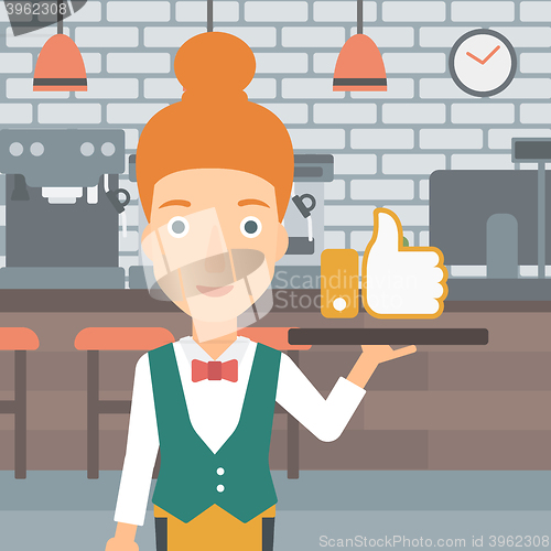 Image of Waitress with like button.