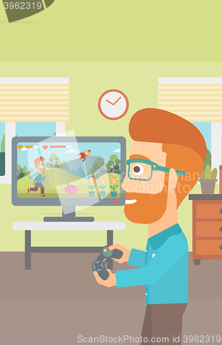 Image of Man playing video game.