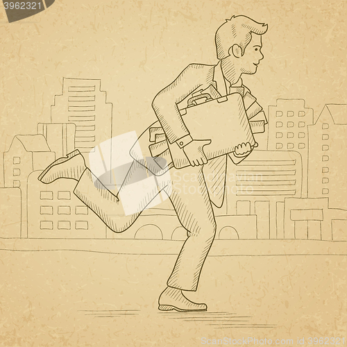 Image of Man running with suitcase full of money.