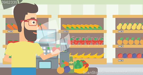 Image of Cashier at supermarket checkout.