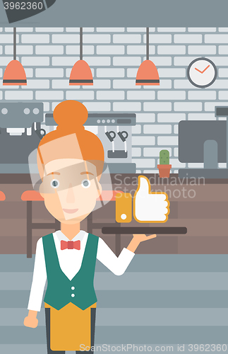 Image of Waitress with like button.