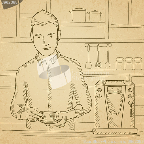 Image of Man making coffee.