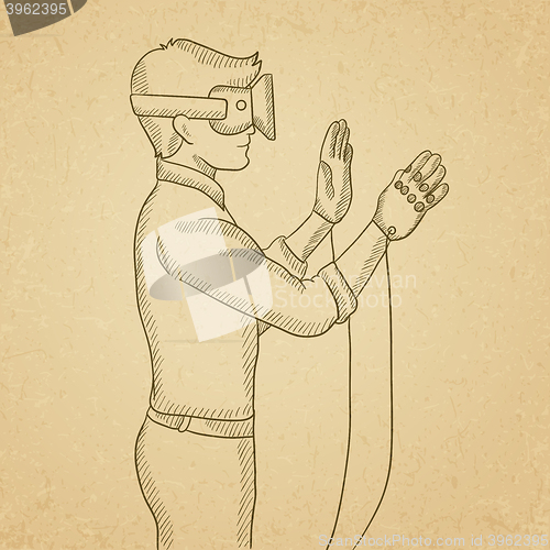 Image of Man wearing virtual reality headset.