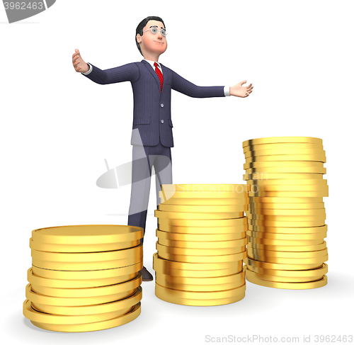 Image of Coins Money Indicates Business Person And Monetary 3d Rendering