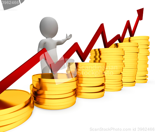 Image of Coins Increase Represents Business Person And Advance 3d Renderi