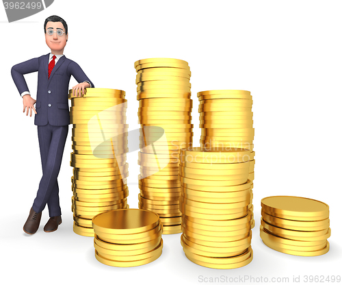 Image of Businessman Coins Represents Profit Riches And Treasure 3d Rende