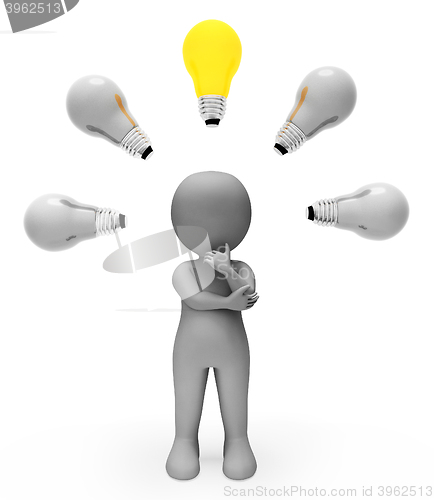 Image of Idea Lightbulb Shows Power Sources And Character 3d Rendering