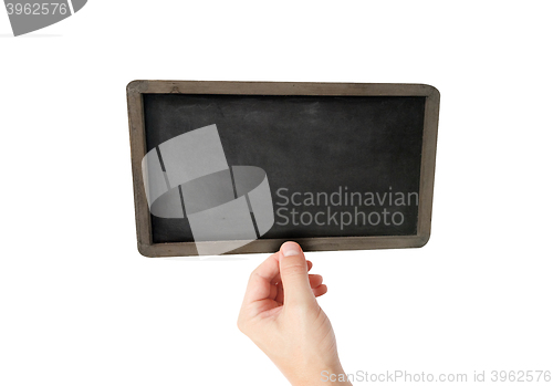 Image of Hand holding blackboard