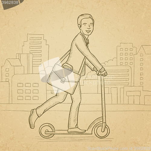 Image of Man riding on scooter.