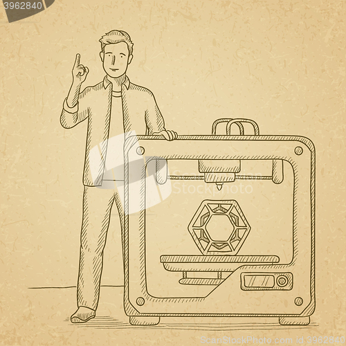 Image of Man with three D printer.