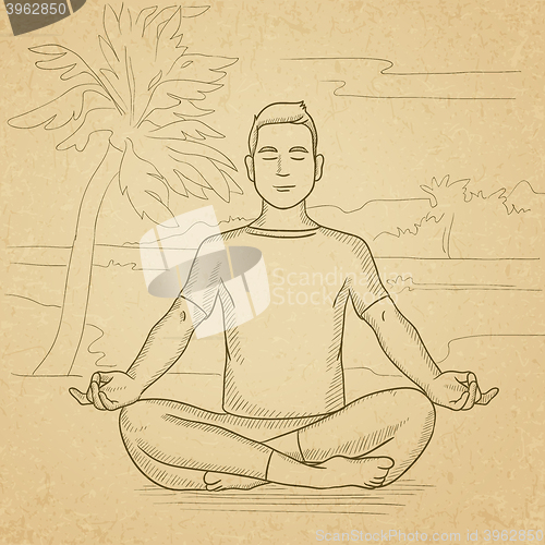 Image of Man meditating in lotus pose.