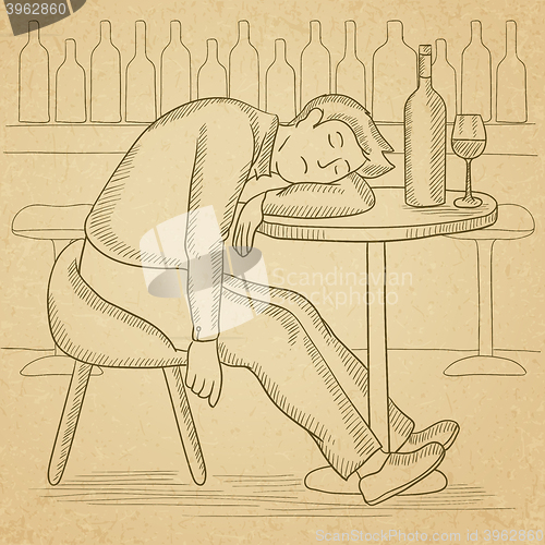 Image of Man sleeping in bar. 