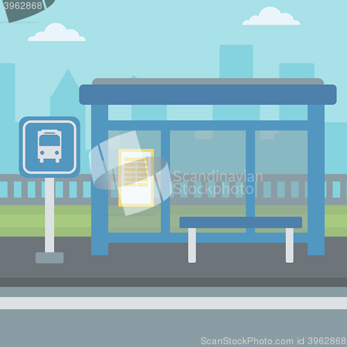 Image of Background of bus stop with skyscrapers behind.