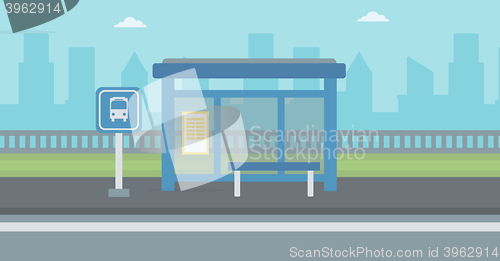 Image of Background of bus stop with skyscrapers behind.