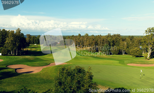 Image of natural landscape with golf field or course view