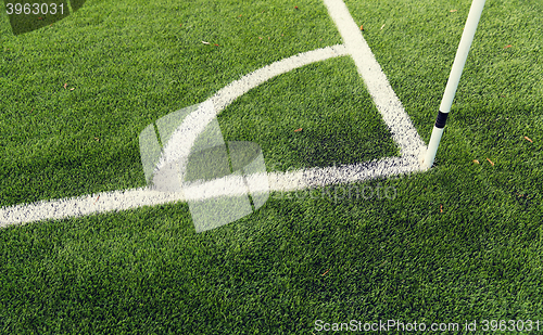 Image of close up of football field corner with marker