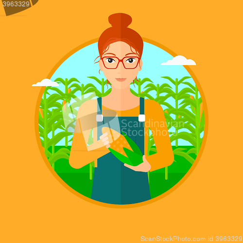 Image of Farmer holding corn.