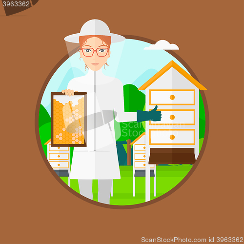 Image of Bee-keeper at apiary.