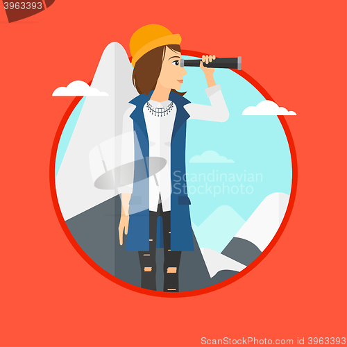 Image of Business woman looking through spyglass.