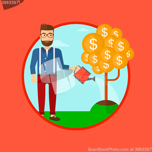 Image of Man watering money tree.