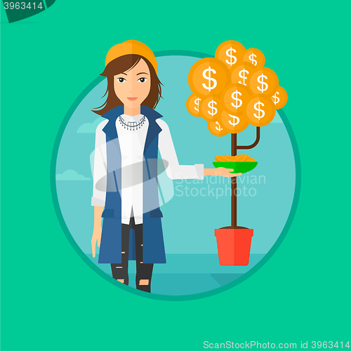 Image of Woman catching dollar coins.