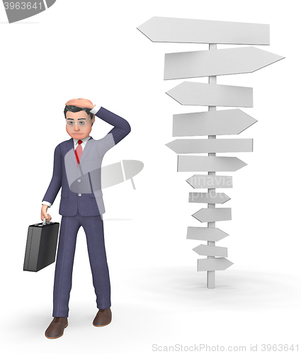 Image of Confused Businessman Means Blank Sign And Character 3d Rendering