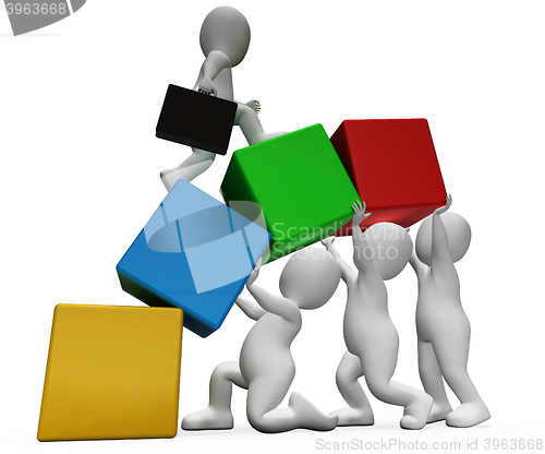 Image of Characters Climb Shows Team Work And Businessman 3d Rendering