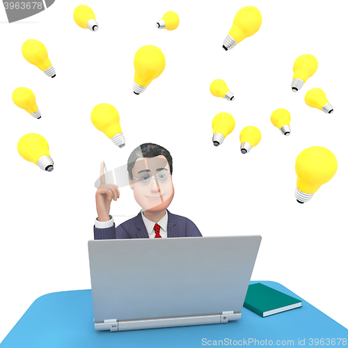 Image of Laptop Character Shows World Wide Web And Businessman 3d Renderi