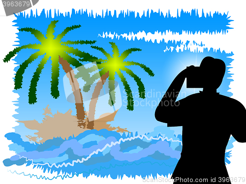 Image of Vacation Photographer Shows Tropical Island And Camera