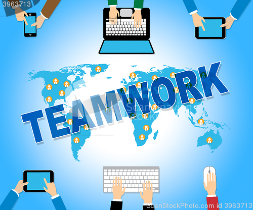 Image of Business Teamwork Shows Web Site And Combined