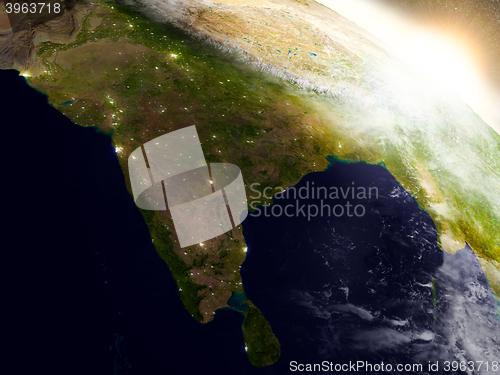 Image of India from space during sunrise