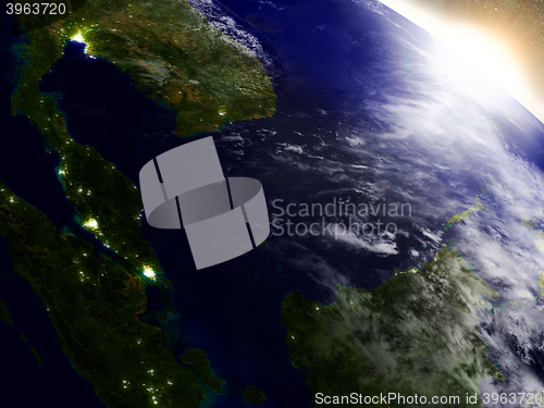 Image of Malaysia from space during sunrise