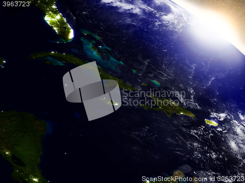 Image of North Caribbean from space during sunrise
